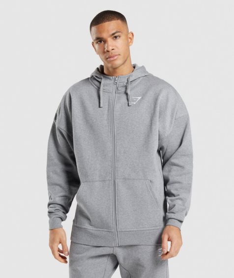 Men's Gymshark Essential Zip Up Hoodie Grey | NZ 4GNJDP